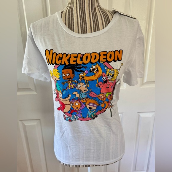 NWT Nickelodeon White Short Sleeve Tee with Cartoon Graphic - Picture 2 of 7